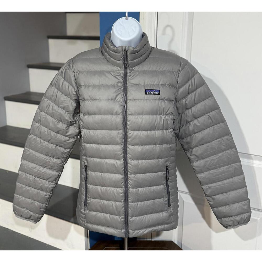 Women's Medium Patagonia Goose Down Sweater Puffer Full Zip Gray Grey Jacket!